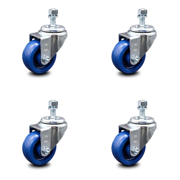 3 Inch Solid Polyurethane Wheel Swivel 12mm Threaded Stem Caster Set SCC
